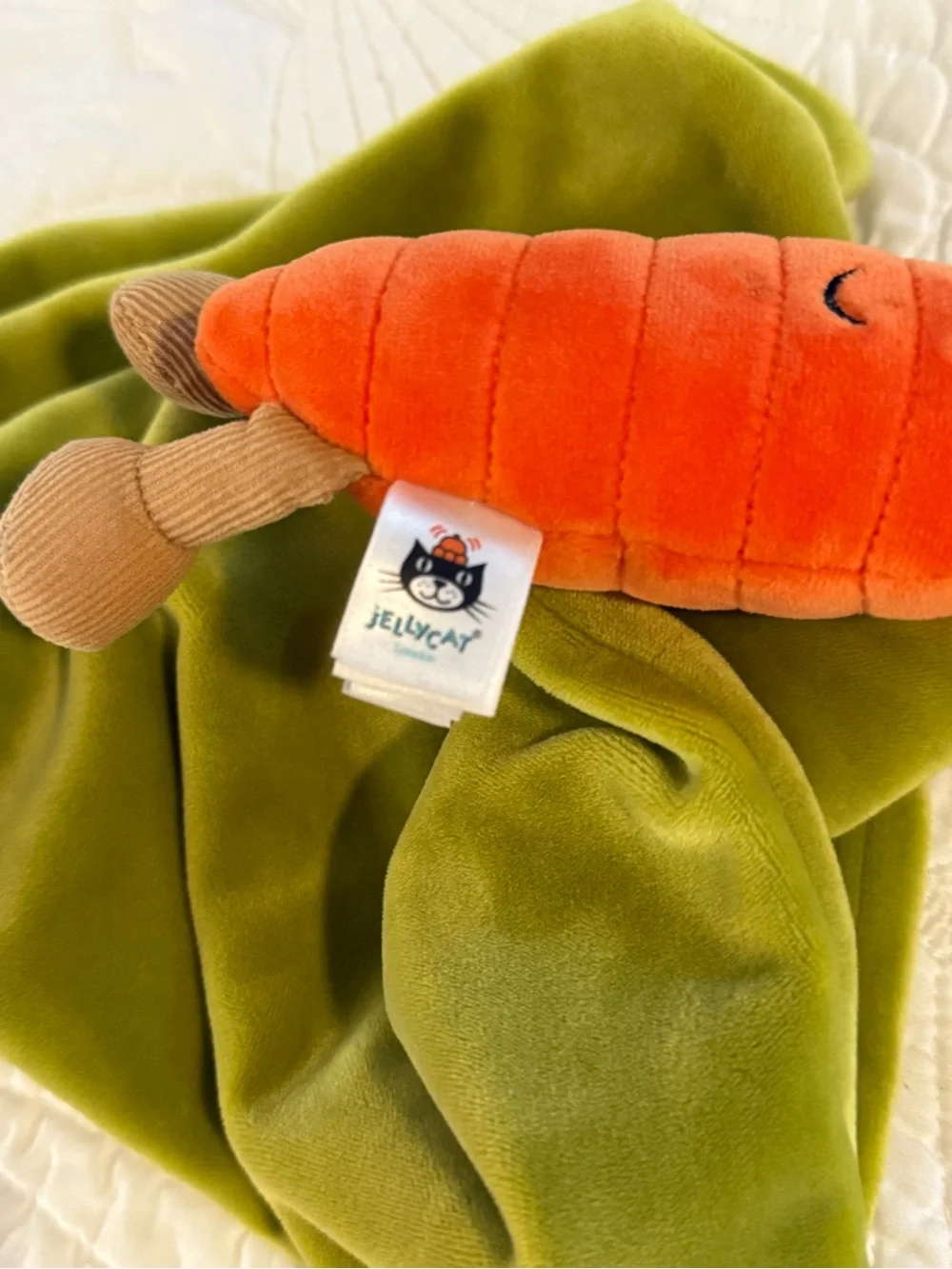 Jellycat RARE Orange Carrot Plush Lovey with Green Blanket